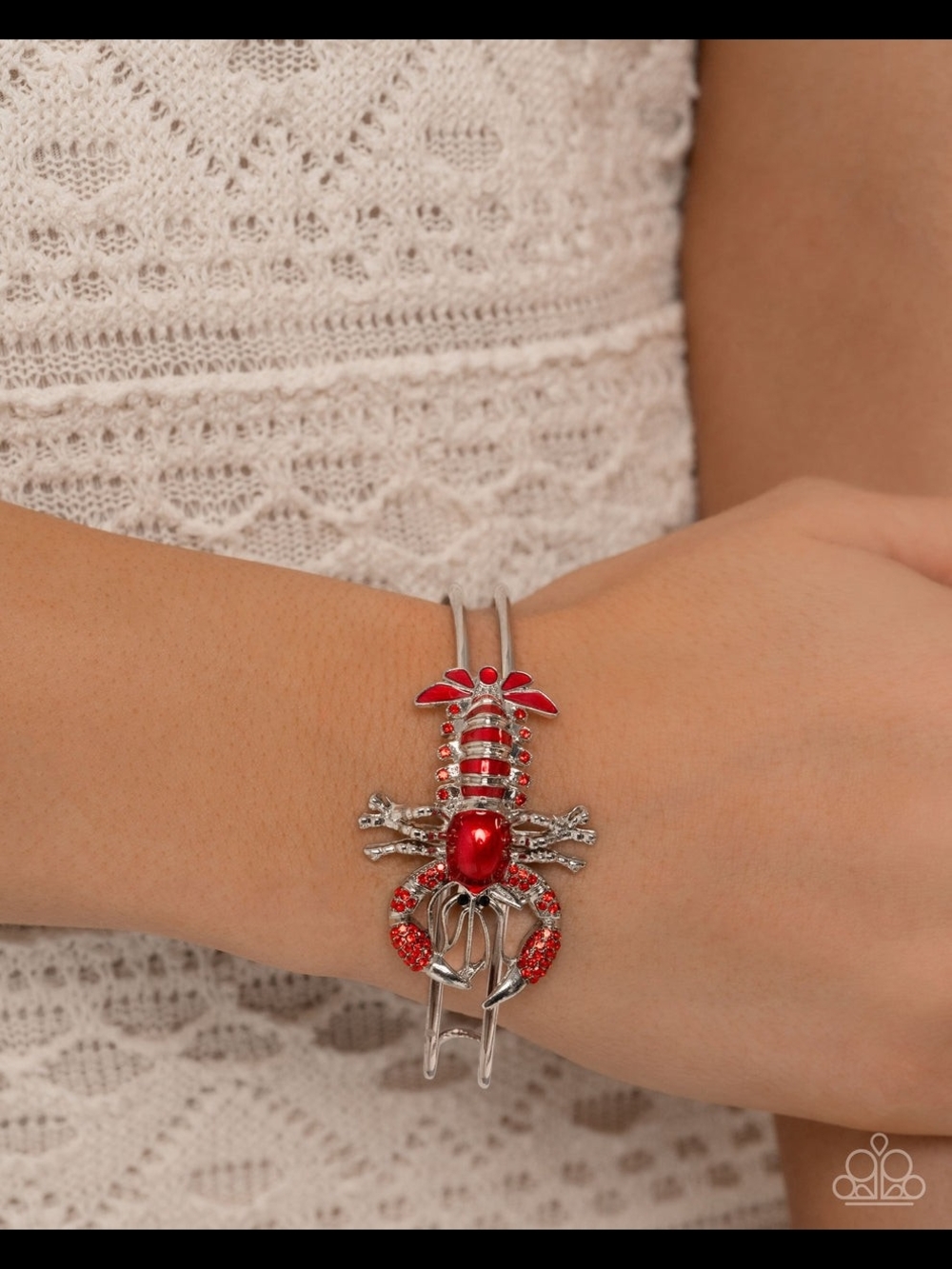 paparazzi Red and Silver Lobster Necklace and Cuff Set - Picture 4 of 4
